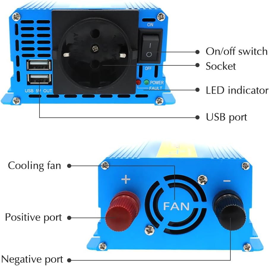 LVYUAN 400W/800W Reiner Sinus-Wechselrichter DC 12V auf 230V AC Spannungswandler mit 1 EU AC Steckdo