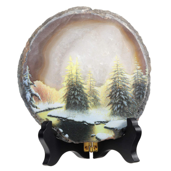 KYEYGWO Unregelmässige Achat Scheiben mit Holz Ständer, Achatscheiben Edelstein Feng Shui Desktop Or