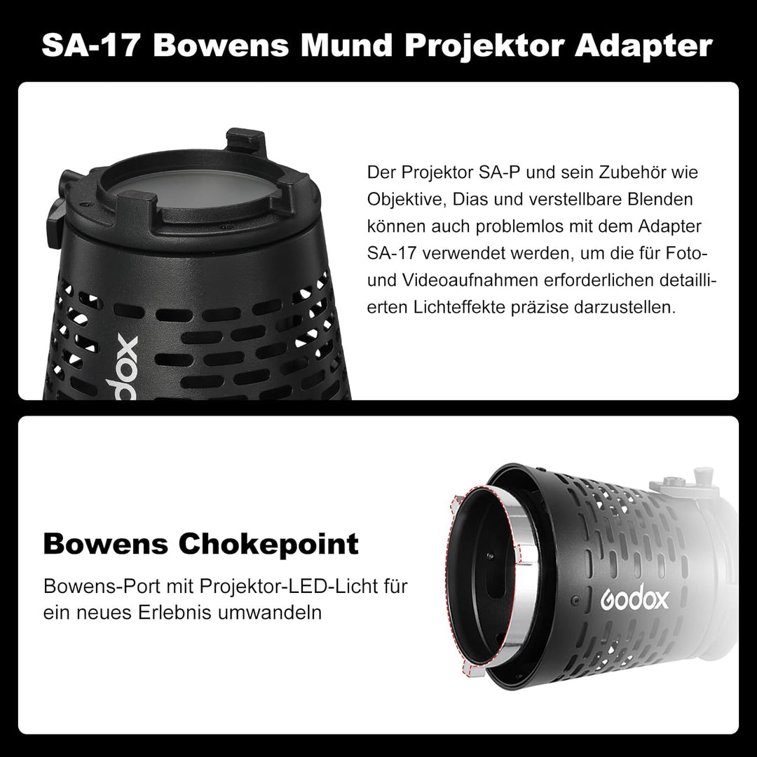 Godox SA-17 Optischer Snoot Bowens Mount Optical Kit mit Godox SA-P,GODOX SA-06,GODOX SA-05,GODOX SA