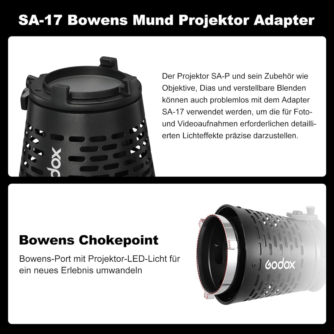 Godox SA-17 Optischer Snoot Bowens Mount Optical Kit für Godox SA-P Projektionsaufsatz auf Bowens Mo
