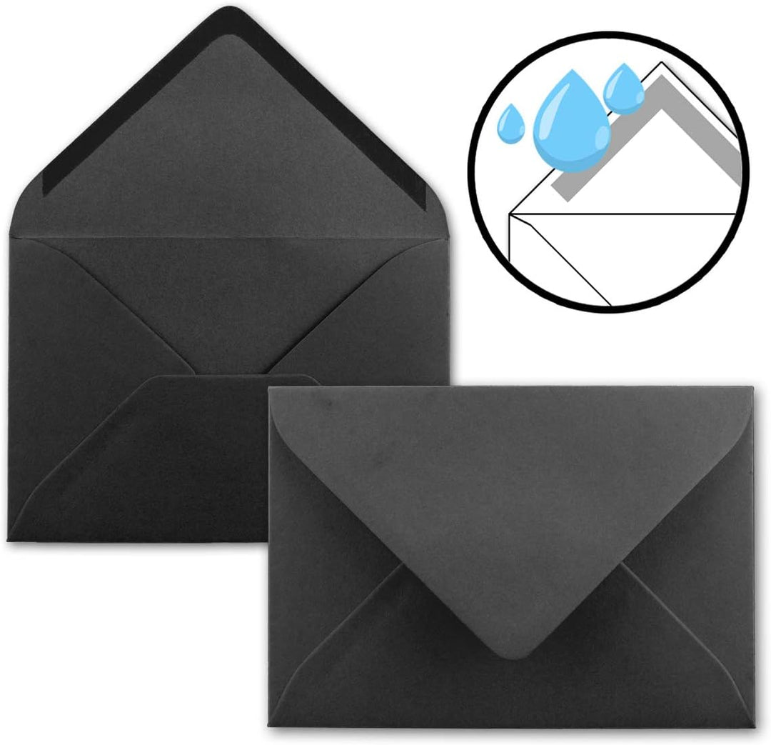 25x Faltkarten Set DIN A6/C6 mit Brief-Umschlägen in Schwarz - inklusive Einleger - 14,8 x 10,5 cm -