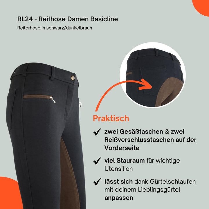 HKM by Reiterladen24 - Damen Reithose Vollbesatz BASICLINE schwarz/dunkelbraun 44