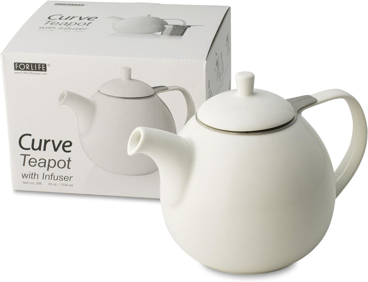 FORLIFE Curve Teekanne mit Teesieb, 1,3 l, Weiss White, White