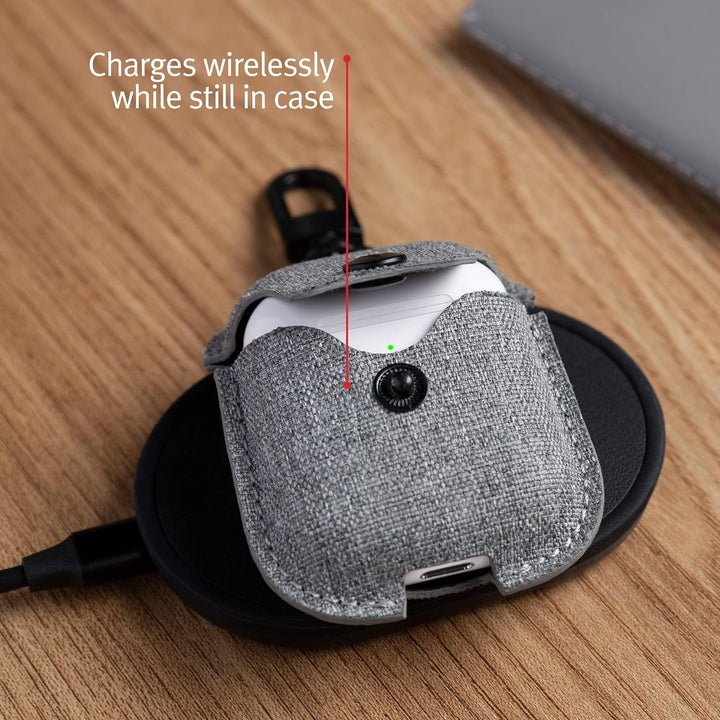 Twelve South Airsnap Twill - Schutzhülle/Cover mit Loss Prevention Clip für AirPods & Wireless Charg