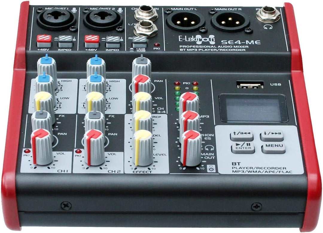 E-Lektron Live Mischpult Mixer + Stereo USB/Bluetooth/Soundkarte, inkl. Phantom (SE-4-2-Kanal + Ster