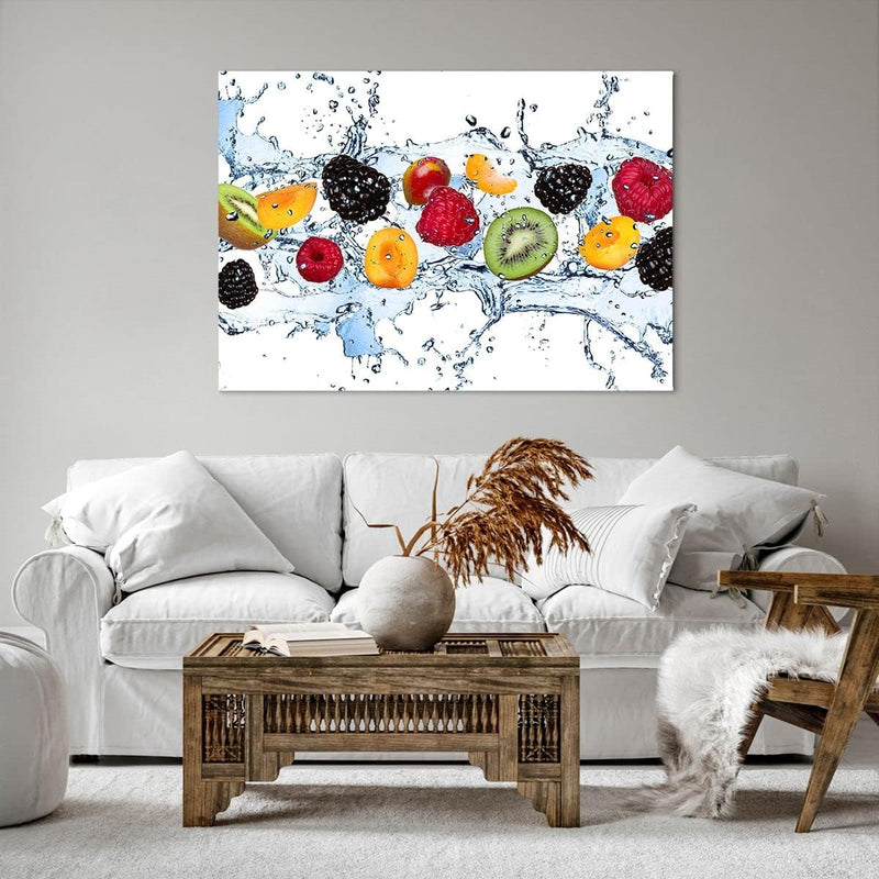 Bilder auf Leinwand 100x70cm Leinwandbild Wasser Früchte frisch Essen Gross Wanddeko Bild Schlafzimm