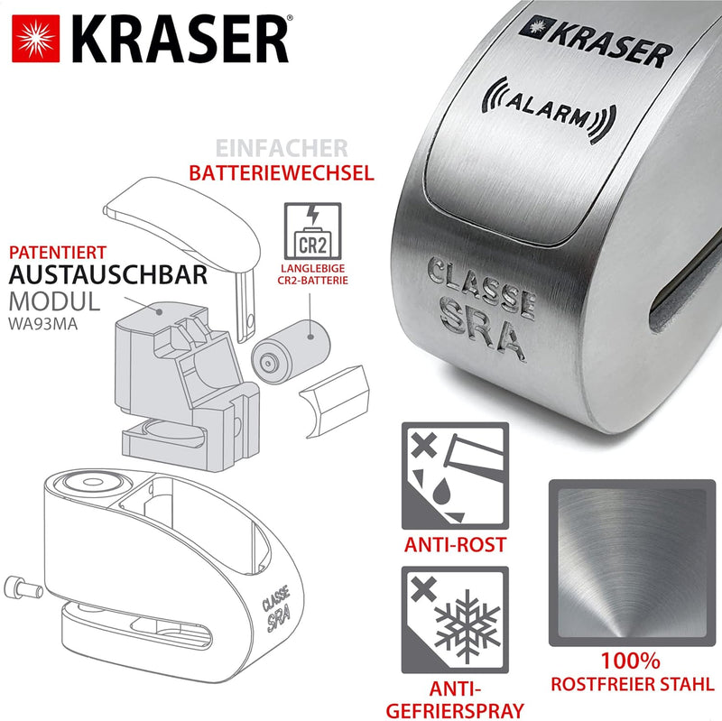 KRASER KR14S Bremsscheibenschloss Alarm für Motorrad, Roller, Motorradschloss Bremsscheibenschloss m