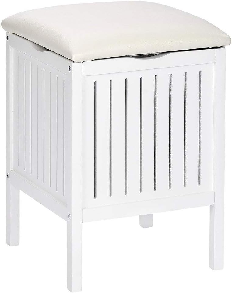 WENKO Hocker Oslo - Badhocker im Landhausstil, Holz, 39 x 55 x 39 cm, Weiss Badhocker mit Polster, B