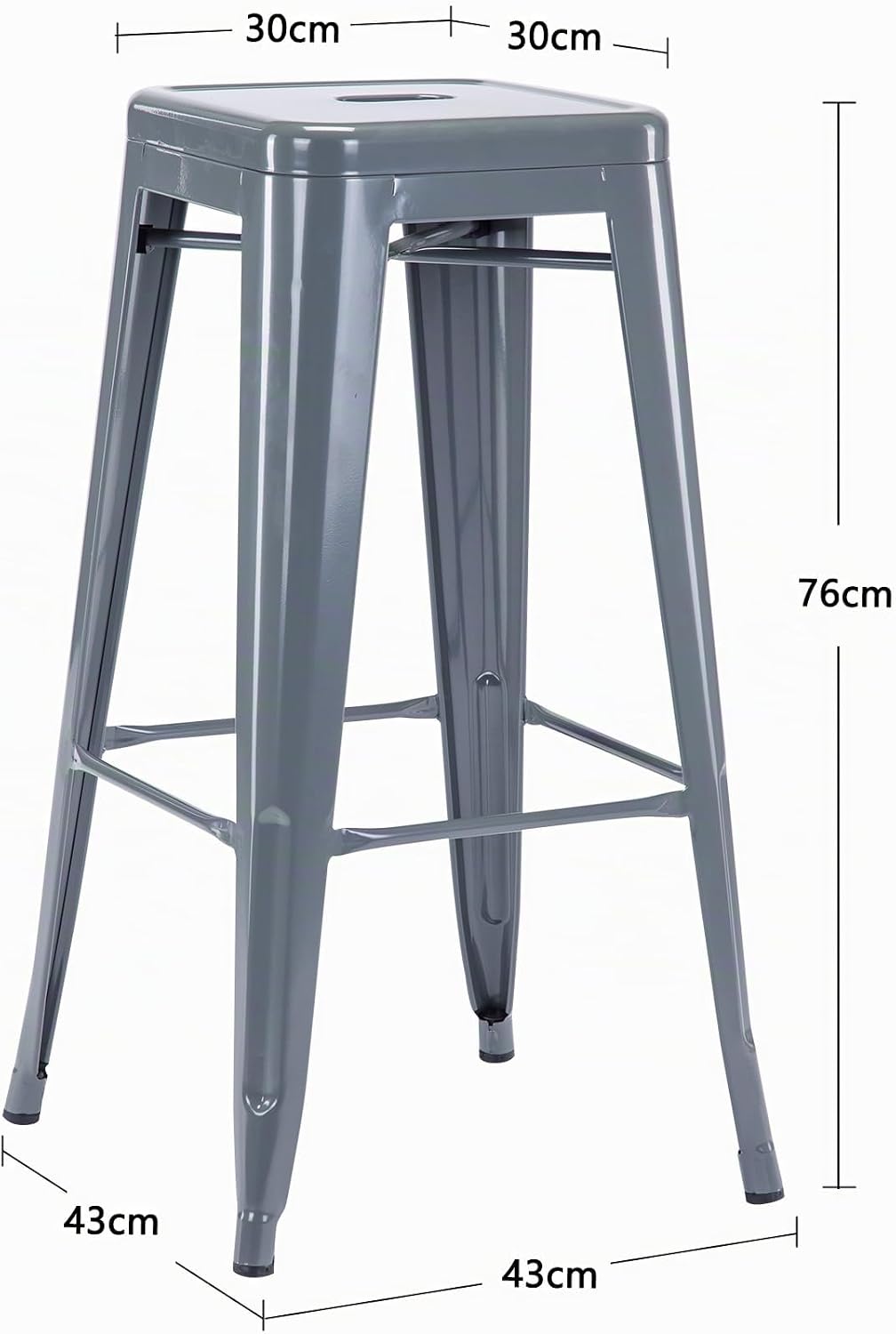 Duhome Barhocker Eisen Barstuhl, Sitzhöhe 76cm Tresenhocker, Stapelbar Metall Bistrohocker mit Fusss