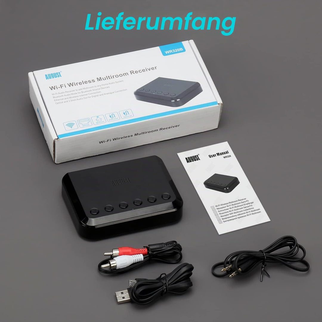 August WR320 WLAN Audio Receiver WiFi Bluetooth Multiroom Adapter für Lautsprechersysteme-kabelgebun