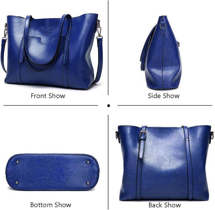 BestoU Handtasche Damen Shopper Schultertasche Blau Umhängetasche Damen Geldbörse Tragetasche Gross
