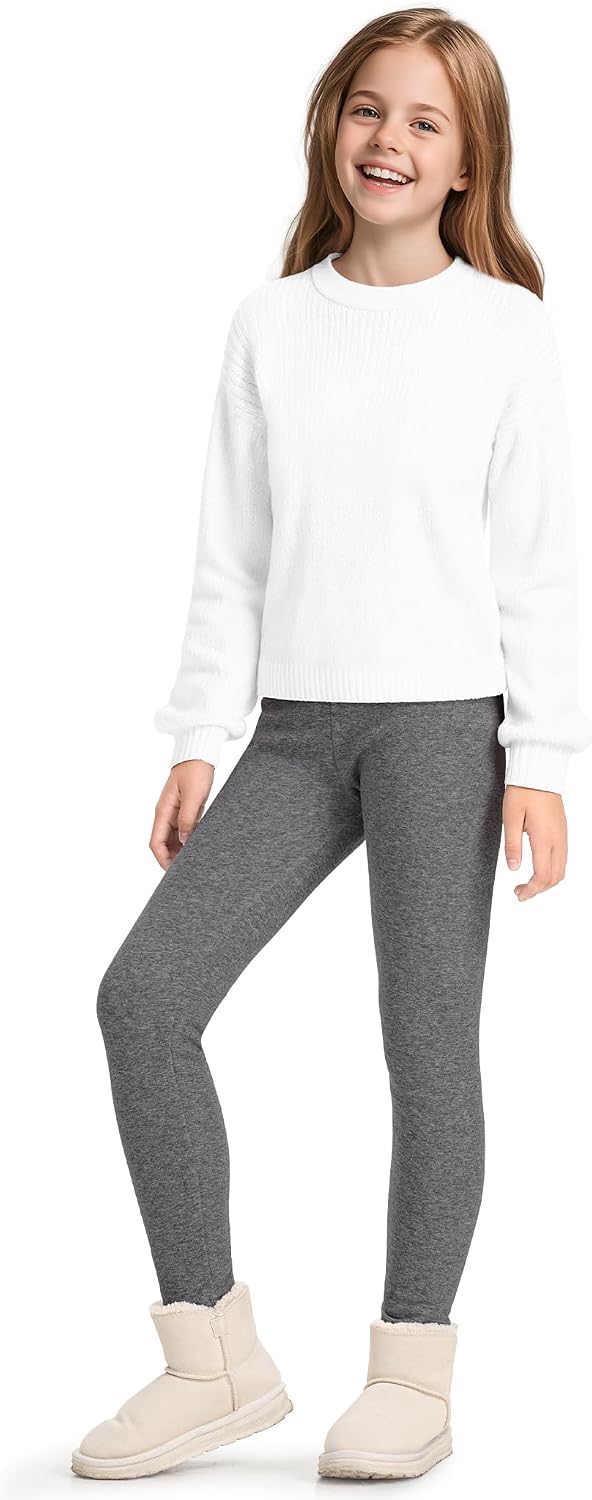KEREDA Mädchen Leggings Thermo Gefüttert Warme Winter Dicke 2er-Pack 128-134 Schwarz/Dunkelgrau, 128