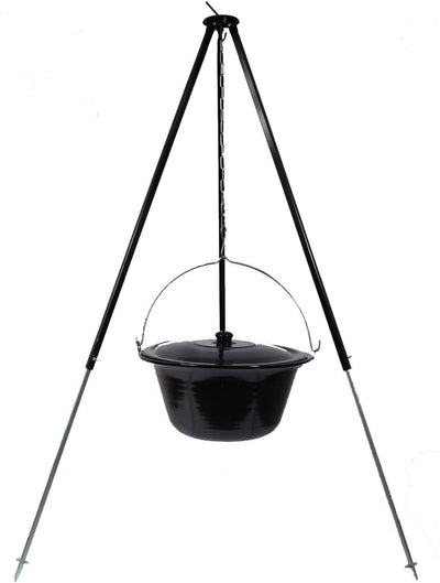 troph-e-shop Set Gulaschkessel 10 L mit Deckel Emaille und Dreibein Teleskop 90-145 cm