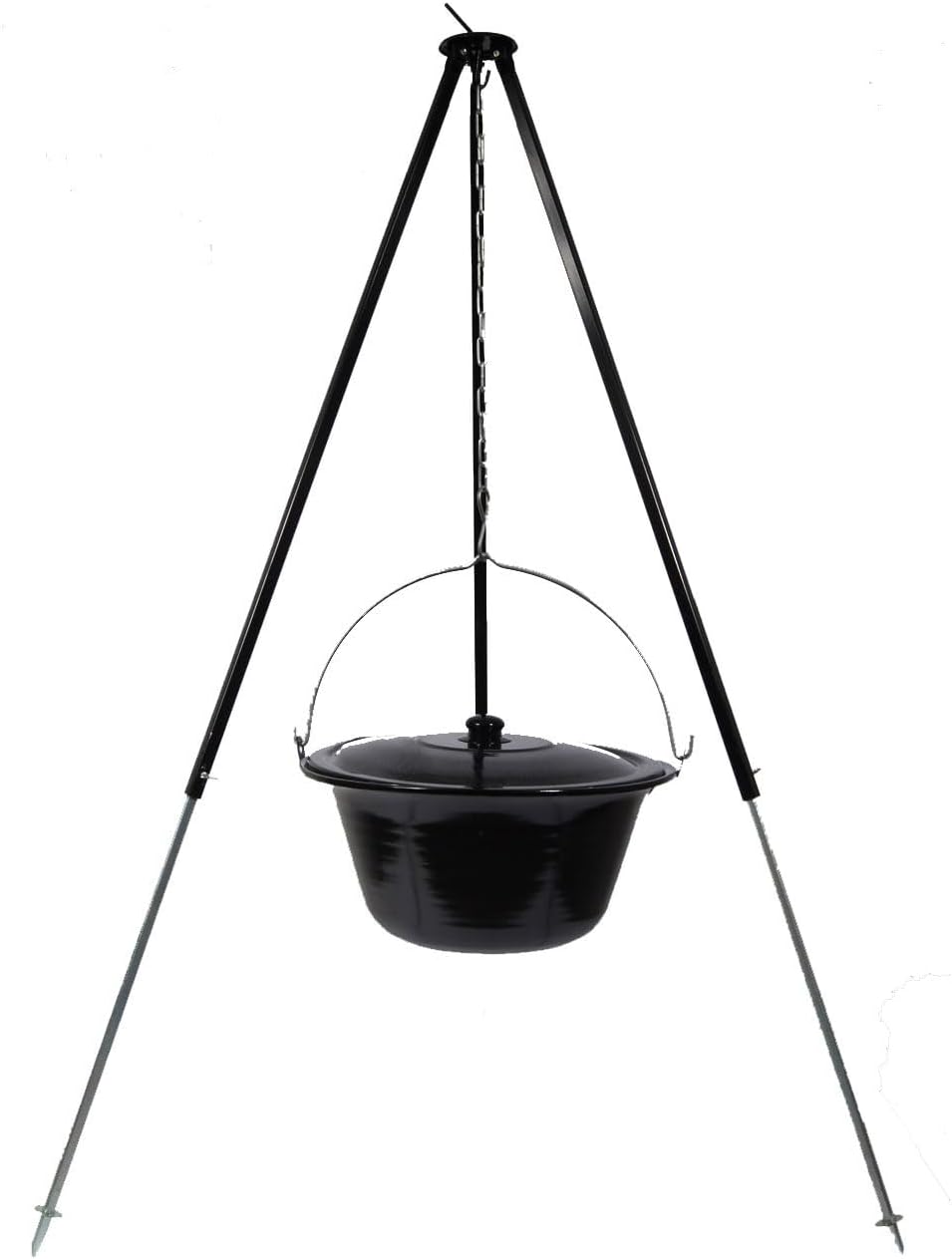troph-e-shop Set Gulaschkessel 14 L mit Deckel Emaille und Dreibein Teleskop 90-145 cm