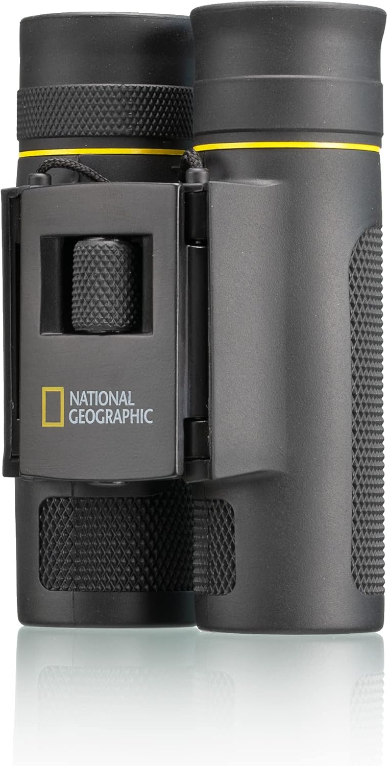 National Geographic 10x25 Taschenfernglas mit faltbaren Augenmuscheln für Brillenträger, Gummierung,