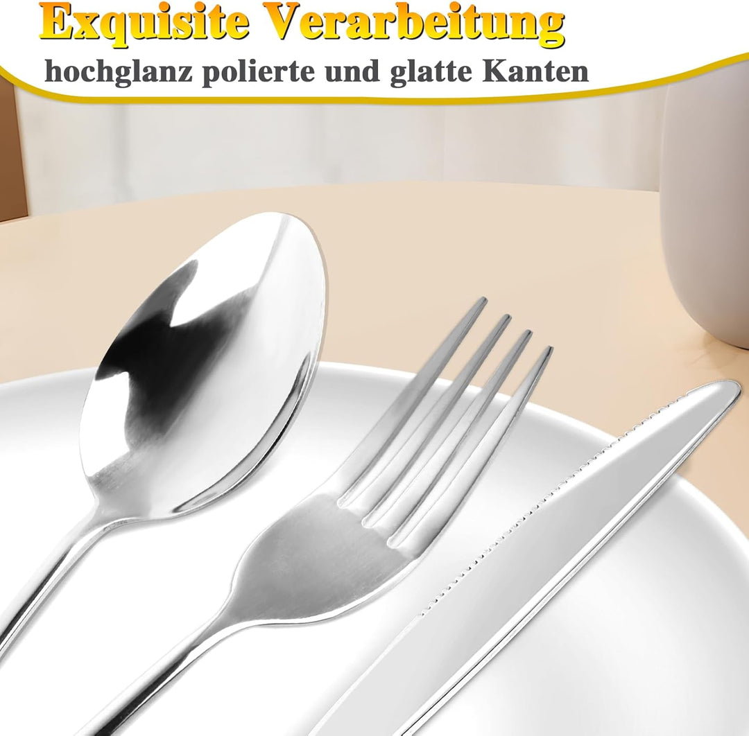 Besteck Set 6 Personen, 30 teilig Cutlery Set inkl. Messer, Gabel, Löffel, Besteckset Spiegelpoliert