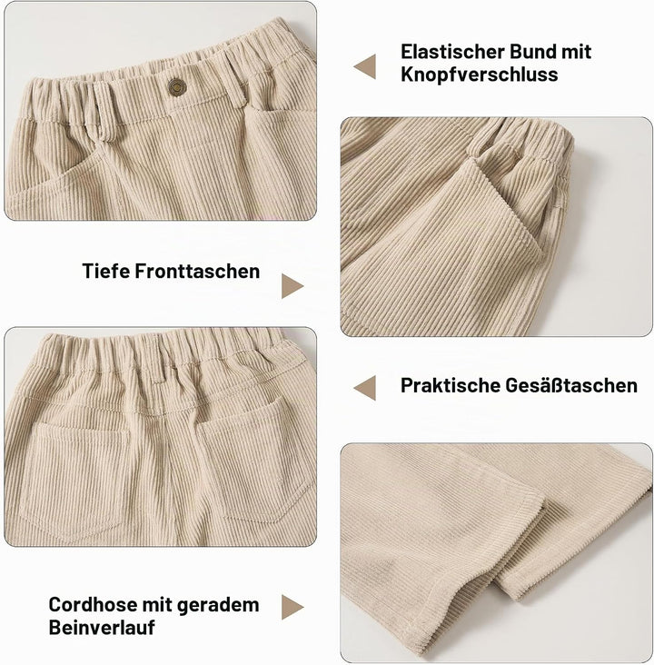 Rolanko Mädchen Cordhose, Pull On Elastische Taille Gerades Bein Abgeschnitten Lange Hosen für Kinde