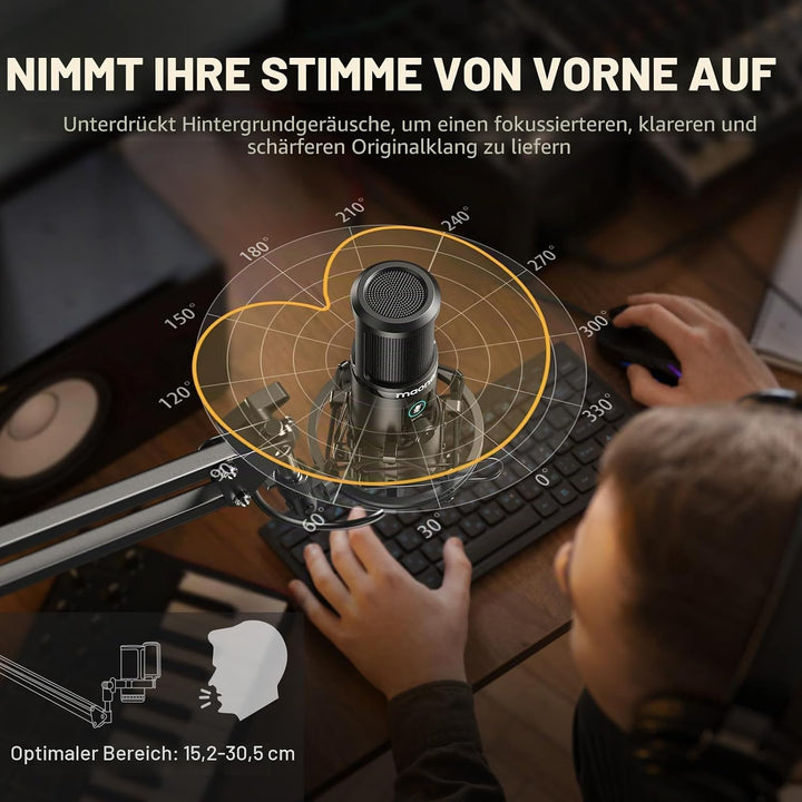 USB Mikrofon Set, MAONO AU-PM421 Gain Regler PC Mikrofon mit Stummschalter &192kHz/24Bit, Profession