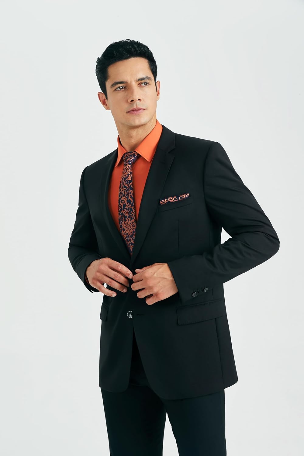 HISDERN Herren Hemd Langarm Einfarbige Hemden mit Krawatte und Taschentuch Formelle Businesshemd Hoc