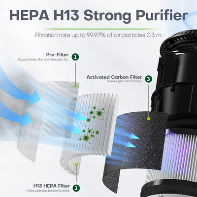 CONOPU Luftreiniger Allergiker, Air Purifier Hepa H13 Filter, Luftfilter 99,97% Filterleistung, Raum
