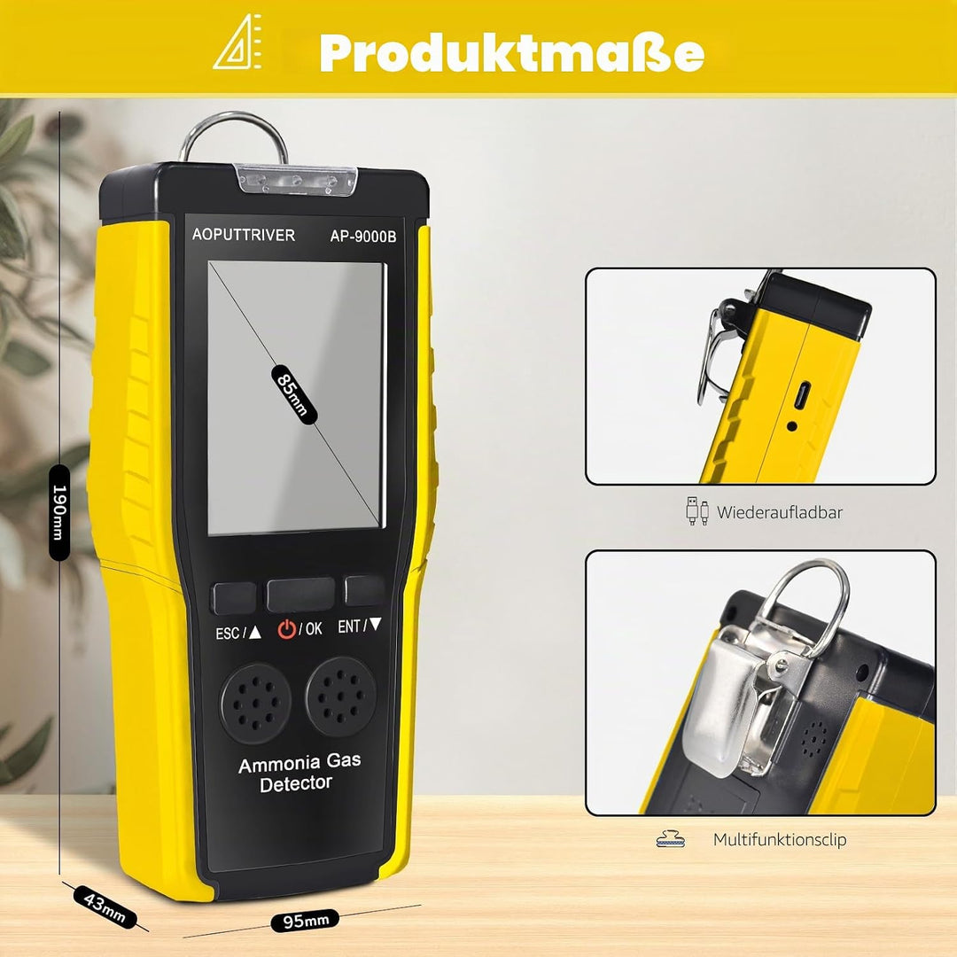Ammoniak Gas Detektor 9000B, 0~100PPM Akustischer Optischer Alarm NH3 Luftqualitätsmessgerät für Ind