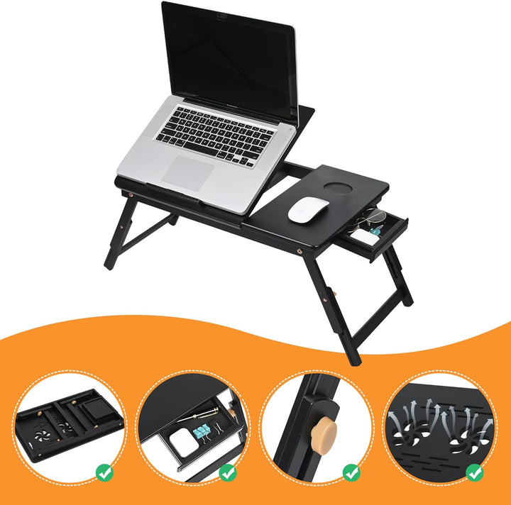 VASMIA Bambus Laptoptisch für Bett und Couch, Klapptisch, Frühstück Servierbach mit Klappbeinen, Höh