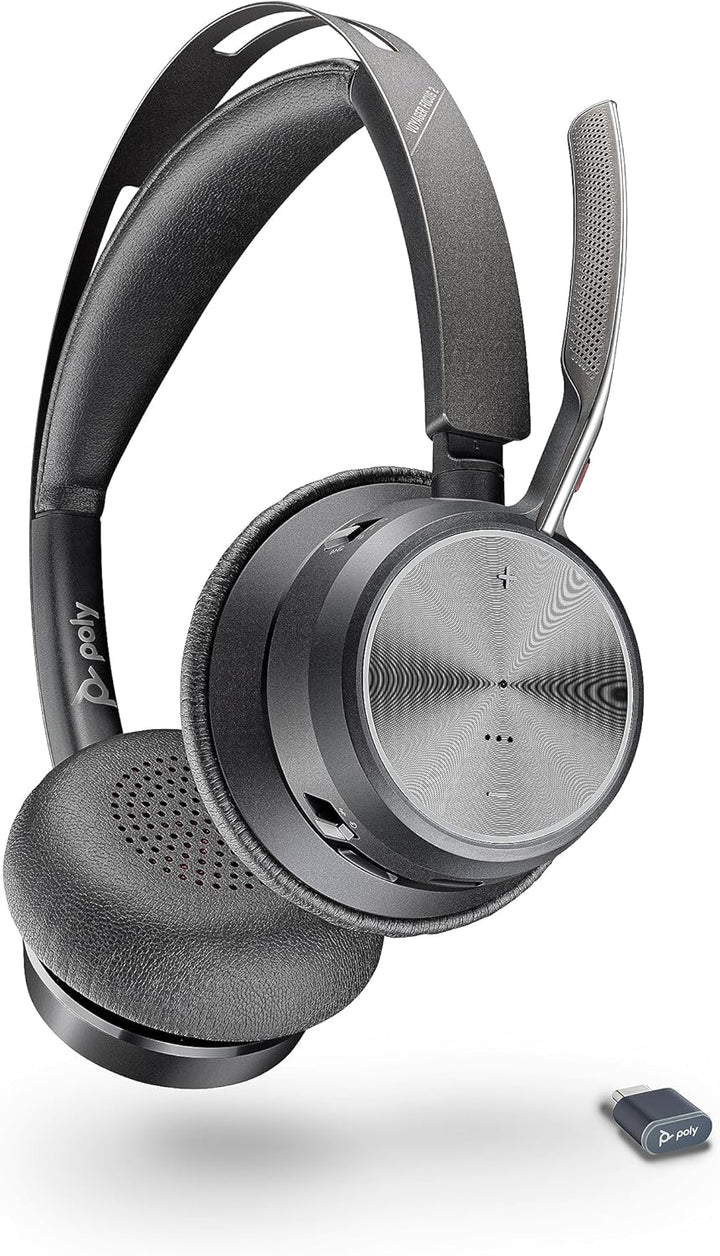 POLY Voyager Focus 2 USB-C Headset und USB-C/A Adapter – Bluetooth, ANC, Acoustic Fence Technologie,