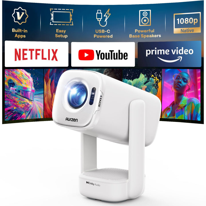 Aurzen D1 air Smart Beamer mit Netflix, 16W Dolby Audio, Beamer Outdoor 1080P mit HDR10 & 4K-Unterst