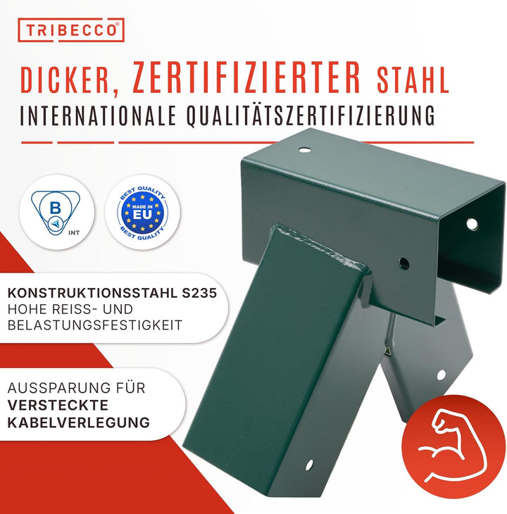 TRIBECCO® Vierkant Schaukelverbinder 90/90mm, 90° (90°, Grün) aus pulverbeschichtetem Stahlblech für