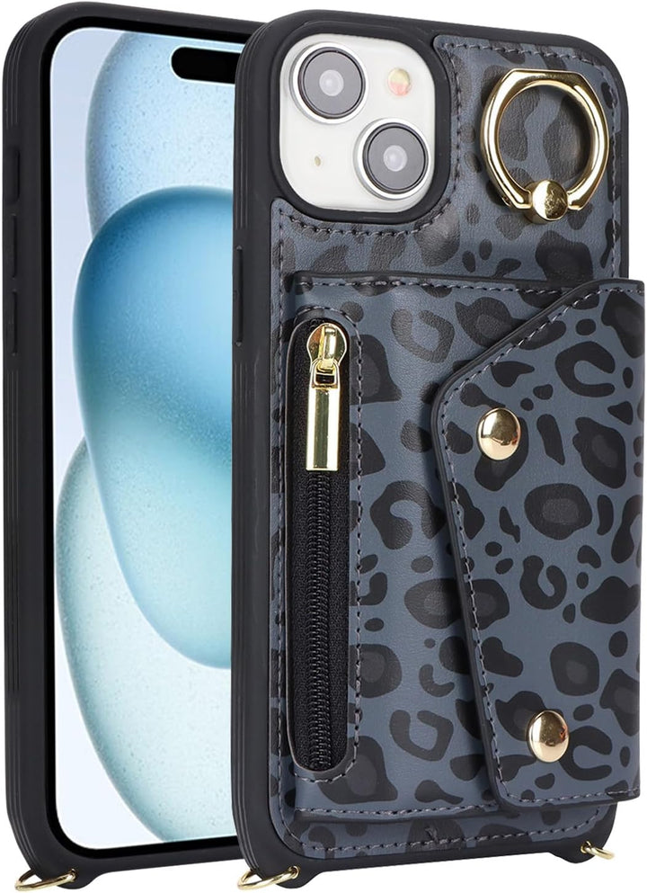 Lipvina Hülle für iPhone 15 Hülle mit Band Kartenhalter handyhülle Hülle für iPhone 15 mit Reissvers