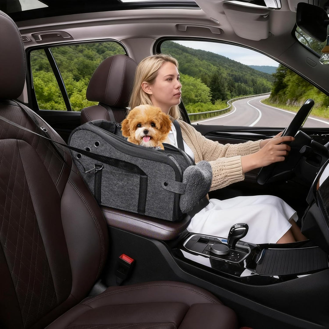 Hunde Autositz für kleine Hunde, Hundeautositz Hundesitz Auto Mittelkonsole mit Sicherheitsgurt, Ver