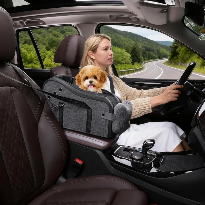 Hunde Autositz für kleine Hunde, Hundeautositz Hundesitz Auto Mittelkonsole mit Sicherheitsgurt, Ver