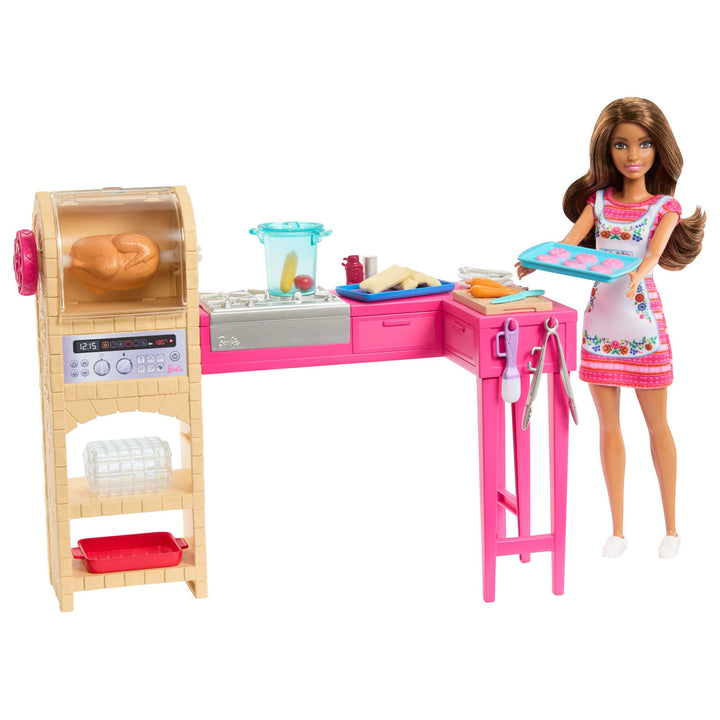 Barbie und Teresa Rezept für Freundschaft Teresa-Modepuppe und Küchenspielset mit mehr als 20 Zubehö