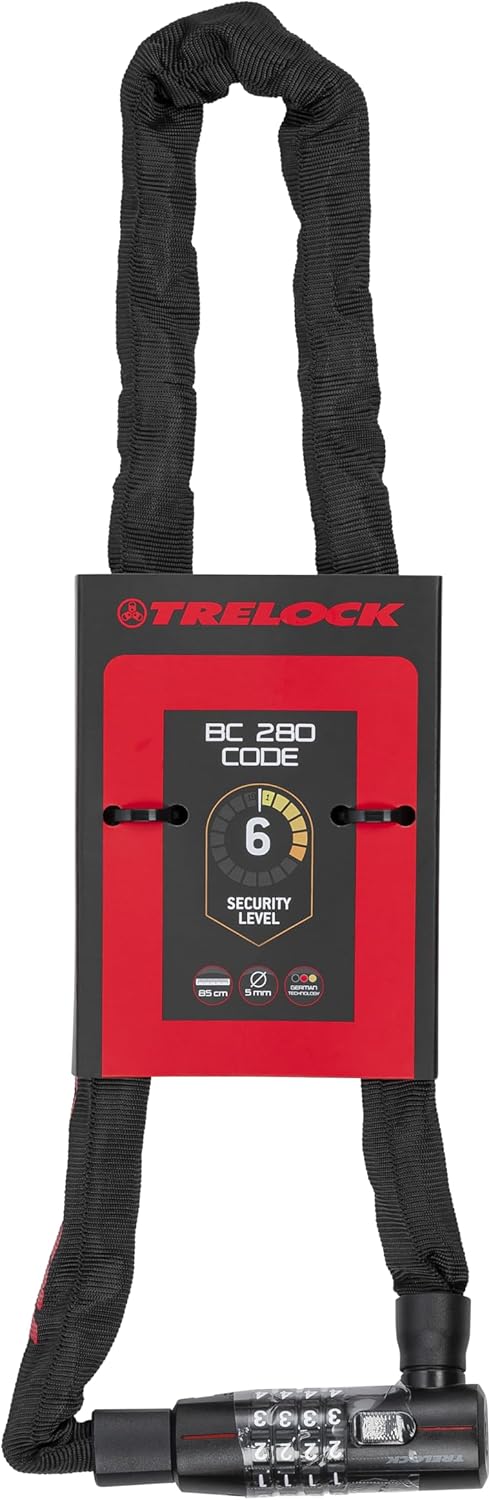 TRELOCK BC 280 Code Kettenschloss – Länge 85 cm – Kettenglieder 5 mm – Sicherheitsstufe 6 – Frei ein