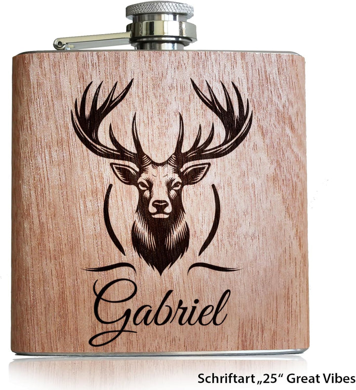 Jäger Geschenk Holz Flachmann Hirsch mit Gravur Flachmann Jäger Geschenkidee Männer Holz, Holz