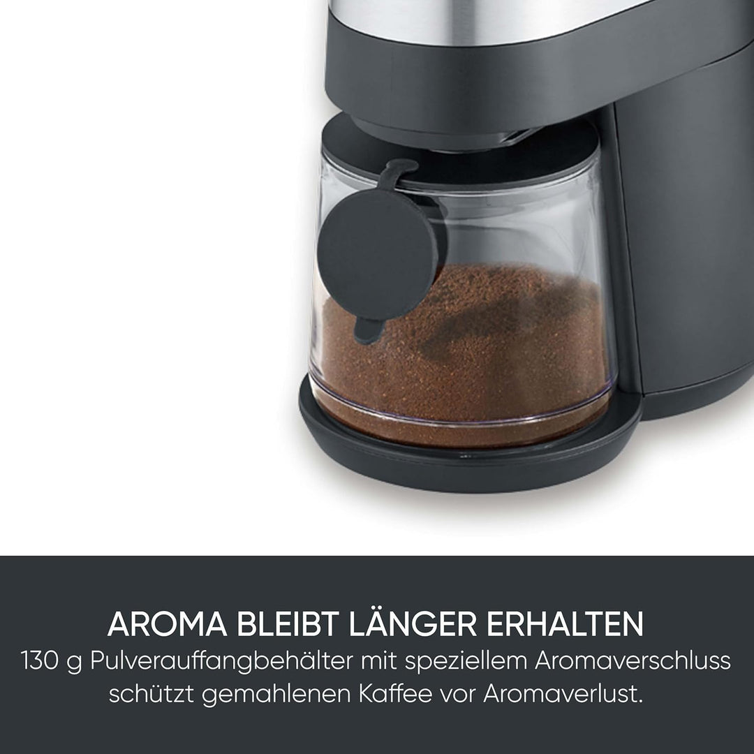 SEVERIN Kaffeemühle, Scheibenmahlwerk, einstellbare Mengendosierung, Mahlgrad in 30 Stufen einstellb