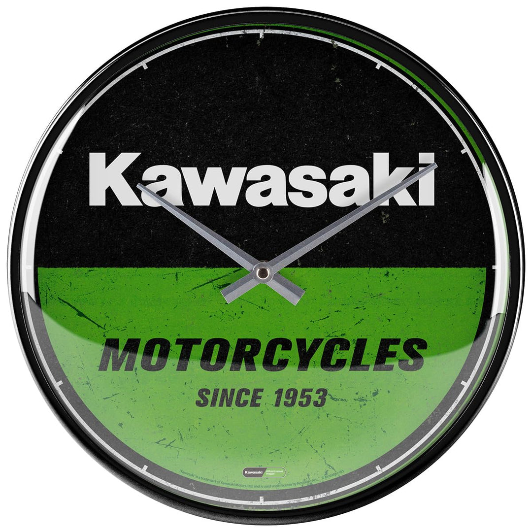 Nostalgic-Art Retro Wanduhr, Ø 31 cm, Kawasaki – Motorcycles – Geschenk-Idee für Biker, Original Liz