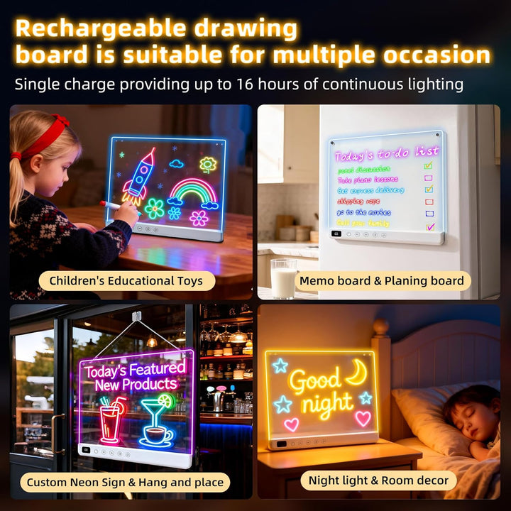 Ortizan LED Zeichenbrett, 35x25 cm Wiederaufladbare 13 Farben, LED Notiztafel Neon Art Trockenlösch-