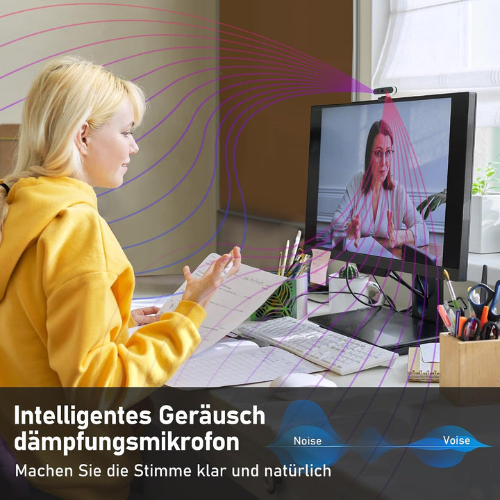 W8LS 4K Webcam 30fps mit Autofokus, Geräuschunterdrückung Mikrofon, LED-Leuchten, 78°FOV, Lichtkorre
