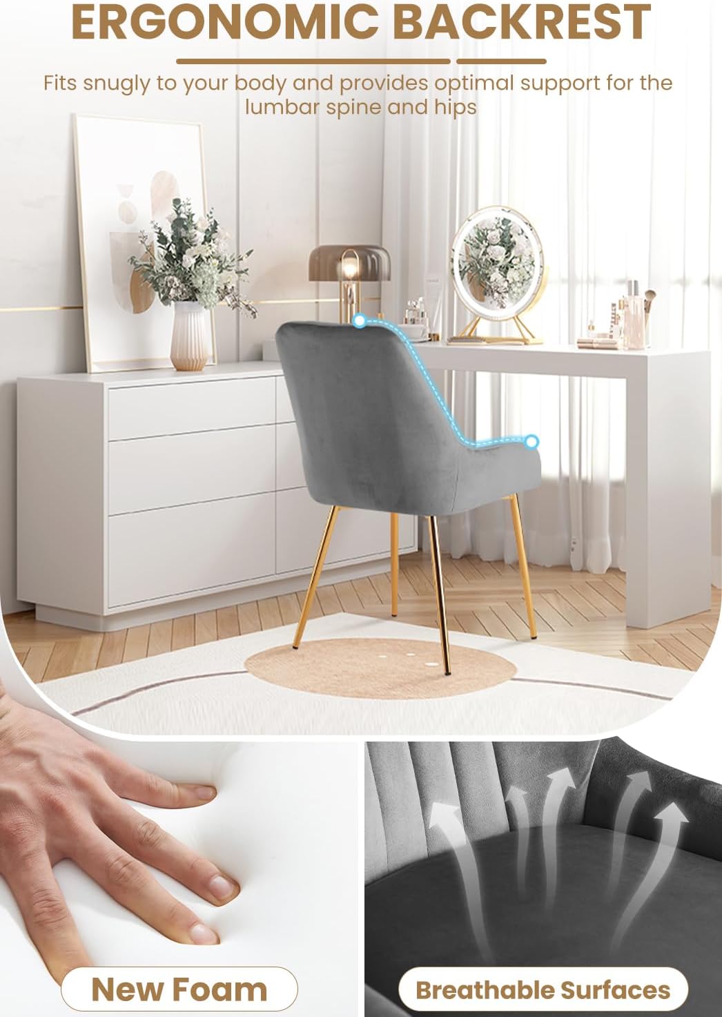 EsszimmerstüHle 2er Set, Moderne Samt-WohnzimmerstüHle, Polsterstuhl Esszimmer,Gepolsterter Armloser