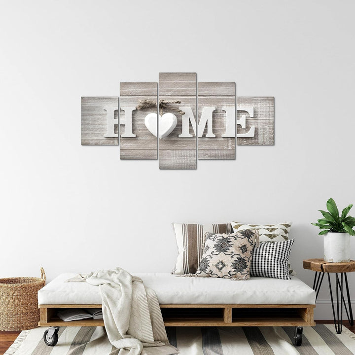 Runa Art Bild Wohnzimmer Home Herz 5 Teilig Landhausstil Beige Braun Wandbilder auf Vlies Leinwand 5