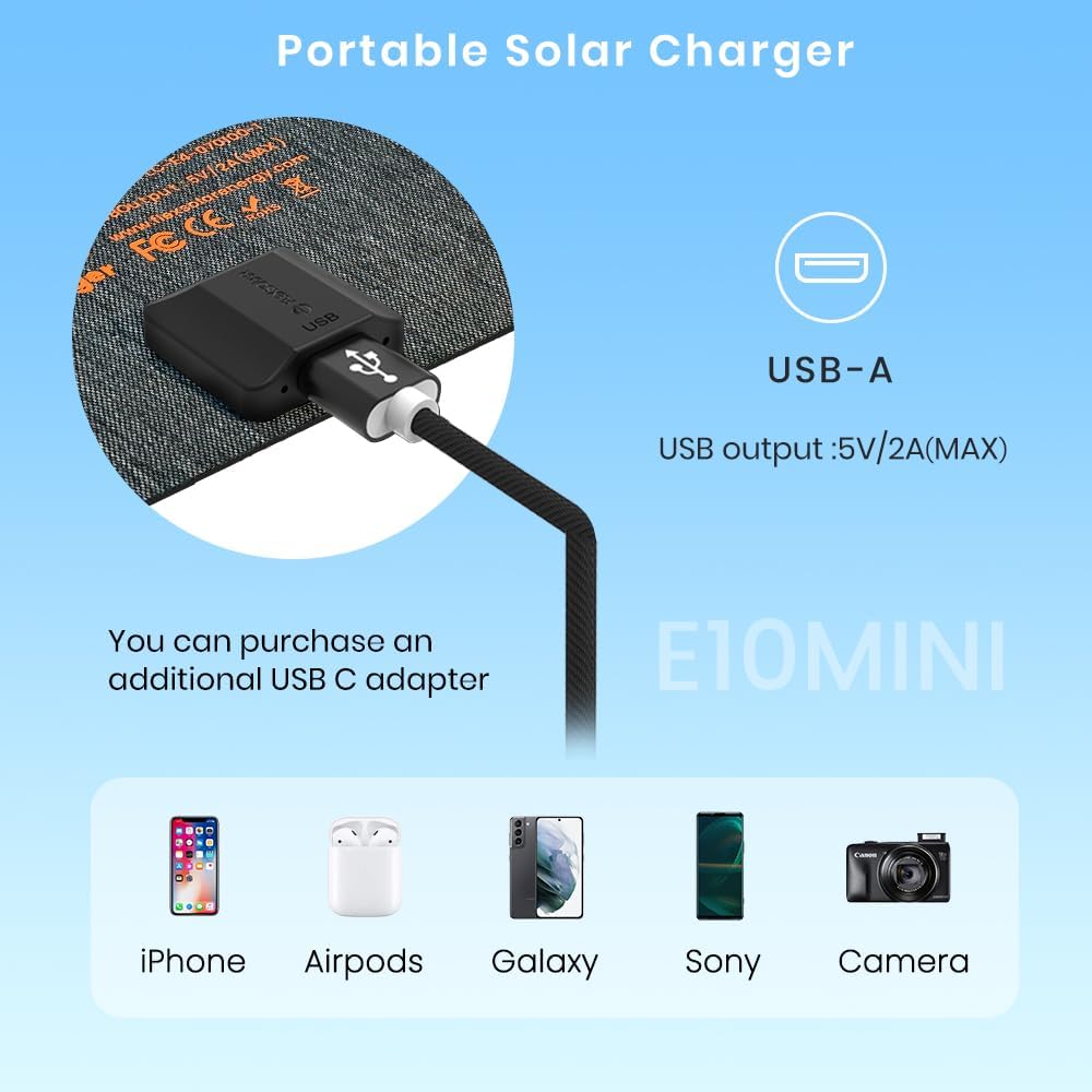 Mini Solar Ladegerät,FlexSolar 10W Solarpanel E-Film IP67 Taschenladegerät USB-Geräte Neu aktualisie