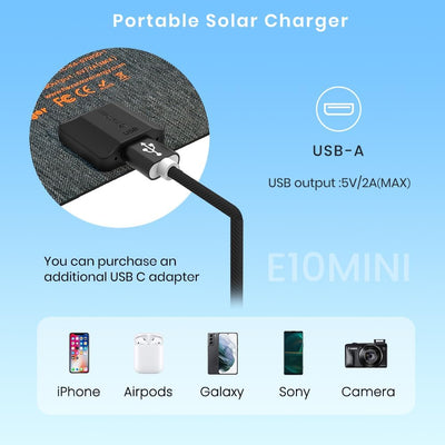 Mini Solar Ladegerät,FlexSolar 10W Solarpanel E-Film IP67 Taschenladegerät USB-Geräte Neu aktualisie