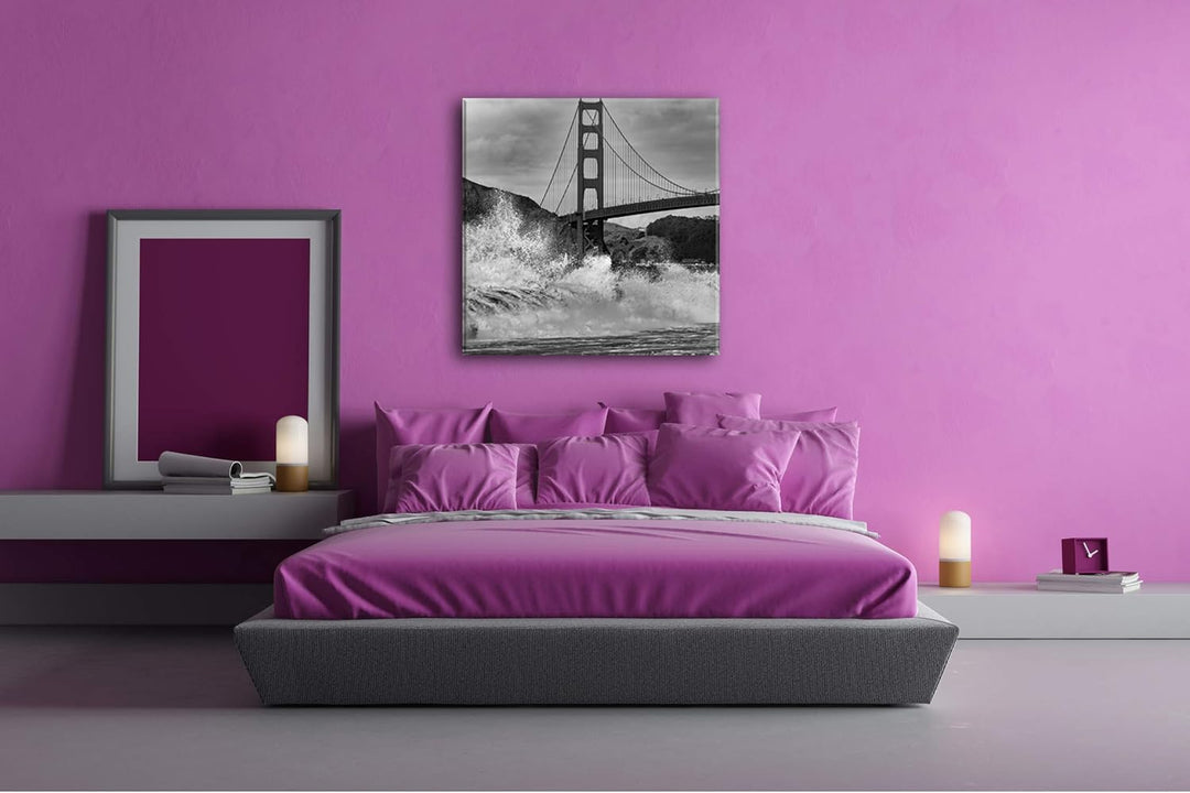 stürmische Wellen an der Golden Gate Bridge Format: 70x70 Effekt: Schwarz&amp;Weiss als Leinwandbild, Mo