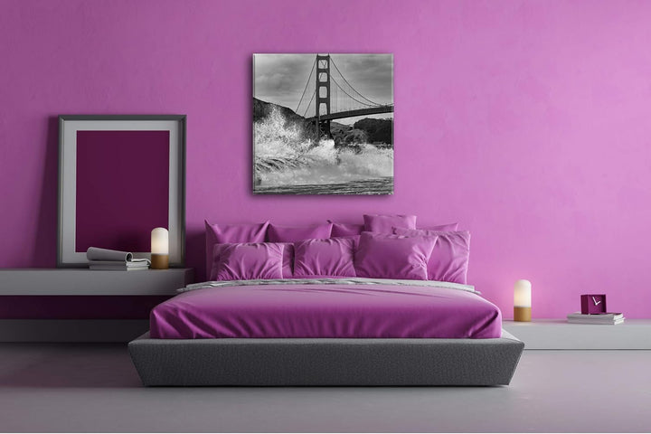 stürmische Wellen an der Golden Gate Bridge Format: 70x70 Effekt: Schwarz&amp;Weiss als Leinwandbild, Mo