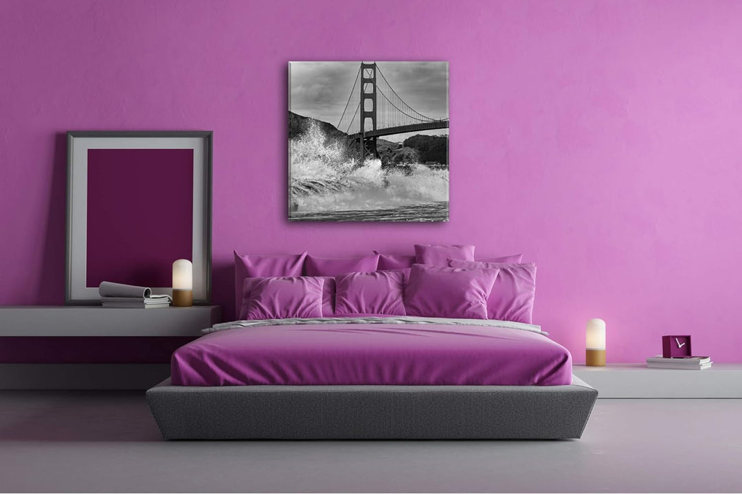 stürmische Wellen an der Golden Gate Bridge Format: 70x70 Effekt: Schwarz&amp;Weiss als Leinwandbild, Mo