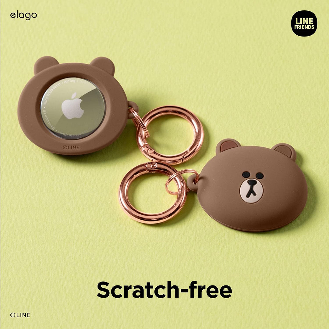 elago I LINE Friends Silikon Hülle Kompatibel met für Apple AirTag 2 &amp; 1 Gen - Voller Schutz, Inklus