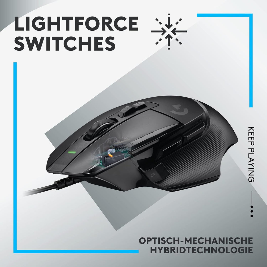 Logitech G502 X Kabelgebundene Gaming-Maus - LIGHTFORCE Hybrid optisch-mechanische Primärschalter, H