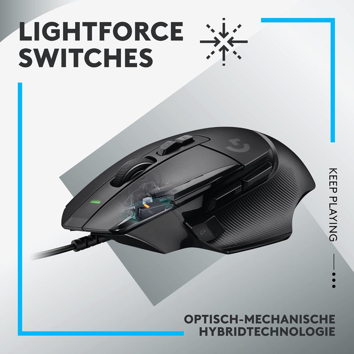 Logitech G502 X Kabelgebundene Gaming-Maus - LIGHTFORCE Hybrid optisch-mechanische Primärschalter, H