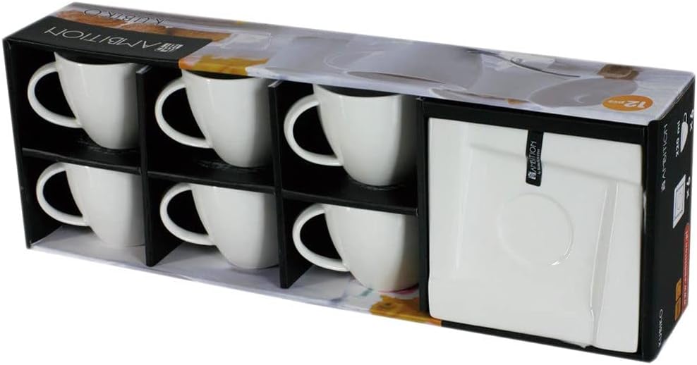AMBITION Kaffeeservice Kaffee Set Porzellan Eckig Weiss Tassen Untertasse Kubiko 12 Tlg.